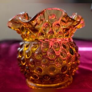Vintage Fenton Amber Hobnail Glass Vase